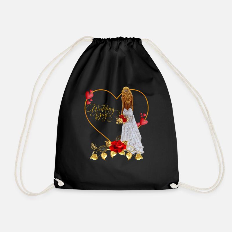 Red Rose Wedding Day - Drawstring Bag - black