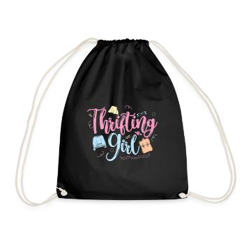 Thrift Shopper Thrifting Girl Thrift Store - Drawstring Bag - black - Front