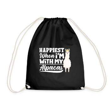 Mammals LLamas Alpaca Happiest When Im With My - Drawstring Bag - black - Front