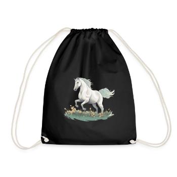 Cheval blanc style peinture réaliste dans un pré - Sac de sport léger - noir - Devant