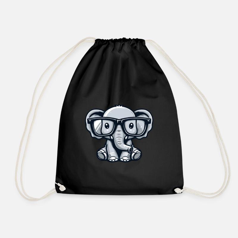 Nerdiger Elefant mit Brille - Turnbeutel - Schwarz