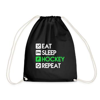 Puck Eat Sleep Hockey Repeat Gift Shirt - Drawstring Bag - black - Front