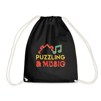 Puzzling and Music Notes Hobby Puzzler Jigsaw - Drawstring Bag - black - Front