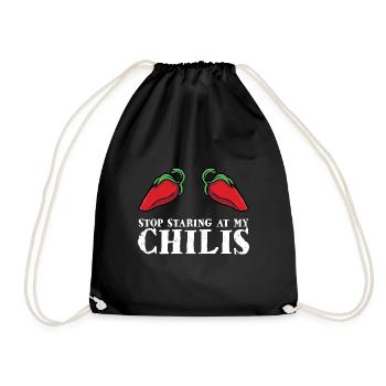 Red Pepper Hot Spicy Food Funny Stop Staring At My - Drawstring Bag - black - Front