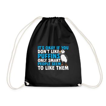 puffin puffin auke birds Lunde - Drawstring Bag - black - Front