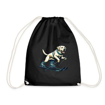 Dog Labrador Retriever Skiing Skier - Drawstring Bag - black - Front