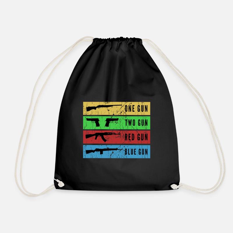 One Gun Two Gun Red Gun Blue Gun - Drawstring Bag - black