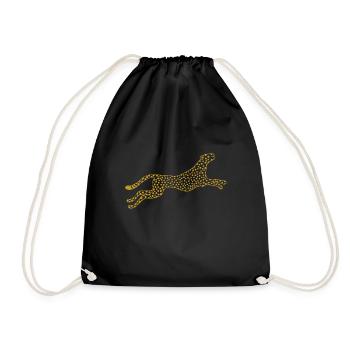 jumping cheetah in gold - Drawstring Bag - black - Front