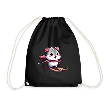 Süßer Hamster beim Skifahren im Comic-Stil - Turnbeutel - Schwarz - Vorne