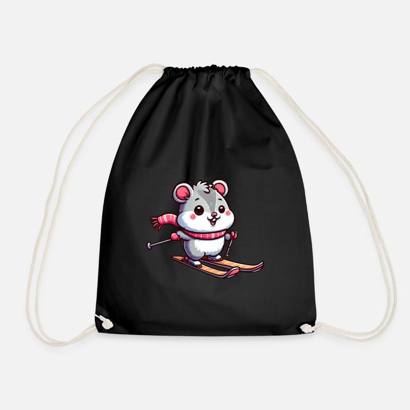 Süßer Hamster beim Skifahren im Comic-Stil - Turnbeutel - Schwarz