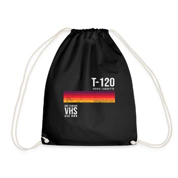 Retro 80s video cassette tape costume - Drawstring Bag - black - Front