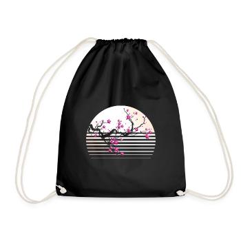 Cherry Blossom Japanese Retro Tree Sakura - Drawstring Bag - black - Front