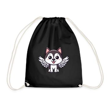 Angel Husky, Wing Comic, Sky Dog - Drawstring Bag - black - Front