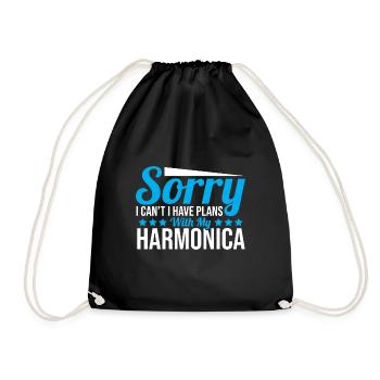 Playing Harmonica Gift - Drawstring Bag - black - Front