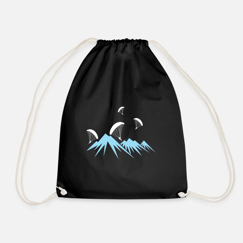 Paraglider Mountains Paragliding Figure - Drawstring Bag - black