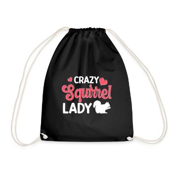 Women Crazy Squirrel Lady Funny Forest Animal Rode - Drawstring Bag - black - Front