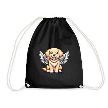 Angelic Golden Retriever with Wings – - Drawstring Bag - black - Front