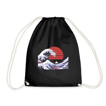 Big Wave Vaporwave Aesthetic 80s Anime Fashion - Drawstring Bag - black - Front