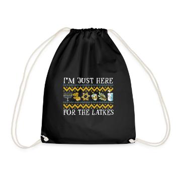 Jewish Hanukkah Ugly Christmas I'm Just Here for - Drawstring Bag - black - Front