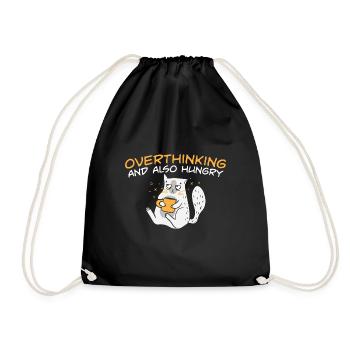 Cat Lover Foodie Overthinking And Also Hungry - Drawstring Bag - black - Front