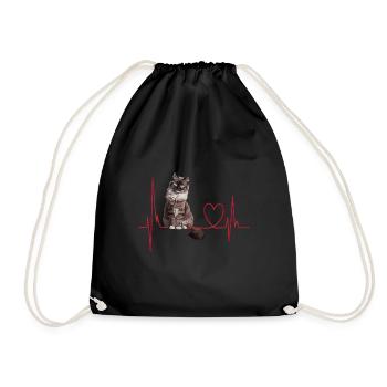 Katzen Herzschlag Geschenk - Turnbeutel - Schwarz - Vorne