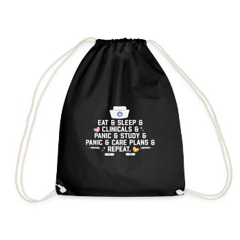 Eat Sleep Clinicals Panic Funny Nurse Medical - Drawstring Bag - black - Front