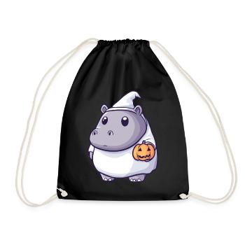 Hippopotame Halloween Bande dessinée Fantôme - Sac de sport léger - noir - Devant