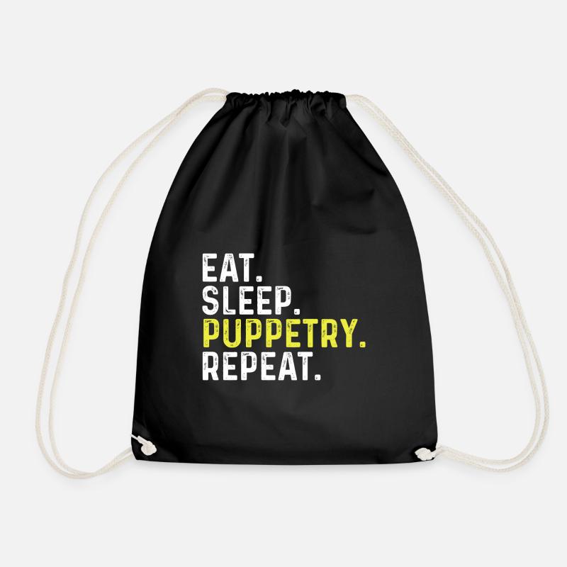 Eat Sleep Puppetry Repeat - Drawstring Bag - black
