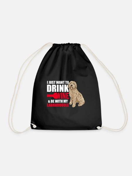 Labradoodle Dog - Drawstring Bag - black