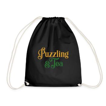 Puzzling and Drinking Tea Relaxing Jigsaw - Drawstring Bag - black - Front