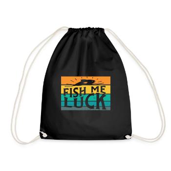Fish Me Luck Funny Lake River Fishing Pun Boating - Drawstring Bag - black - Front