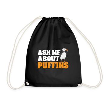 puffin puffin auke birds Lunde - Drawstring Bag - black - Front