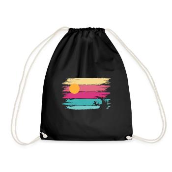Surfer Beach Retro Wave Summer Holidays - Drawstring Bag - black - Front