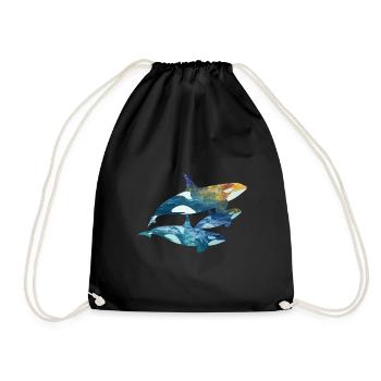 Orca Familie Design – Mama, Papa und Kind – Liebev - Turnbeutel - Schwarz - Vorne