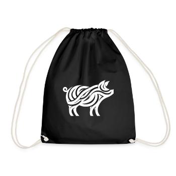 Minimalist Pig Silhouette Animal Art - Drawstring Bag - black - Front