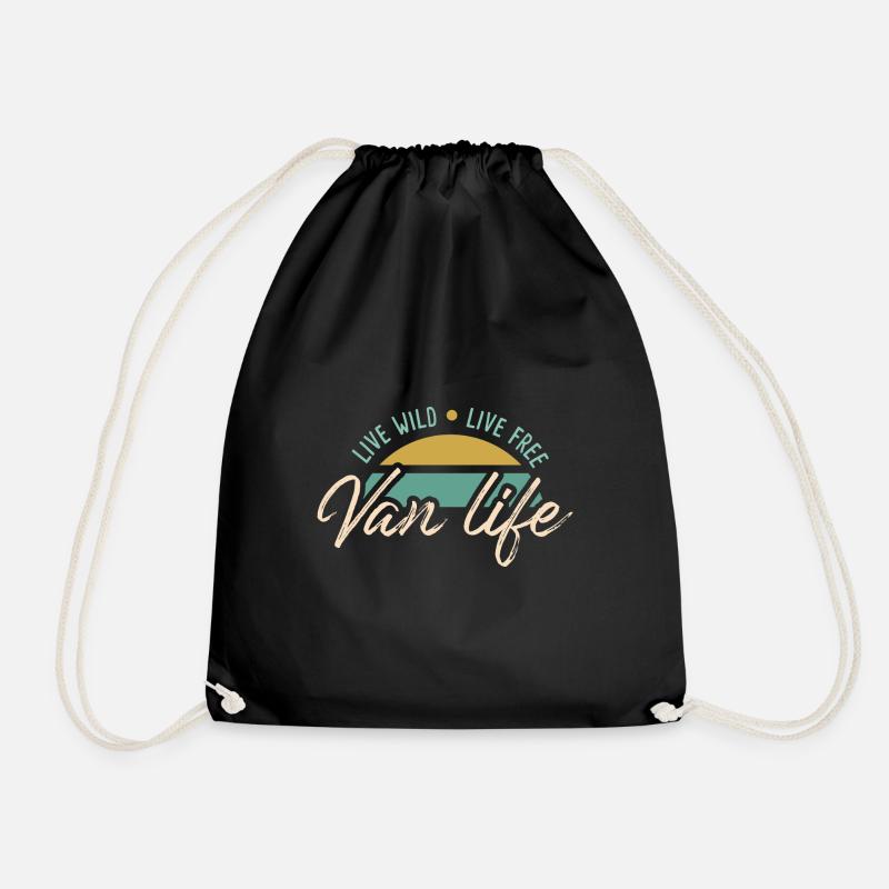 Live Wild Van Dwellers Van life Nomads - Drawstring Bag - black