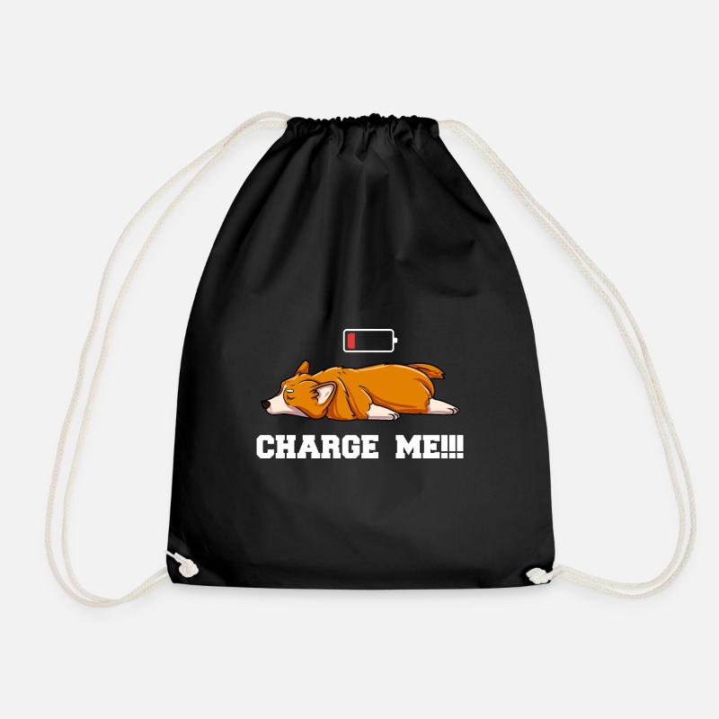 Charge Me Cute Dog Corgi Design - Drawstring Bag - black