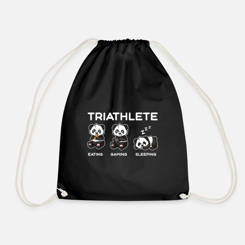 Panda Triathlet Essen Spielen Schlafen - Turnbeutel - Schwarz