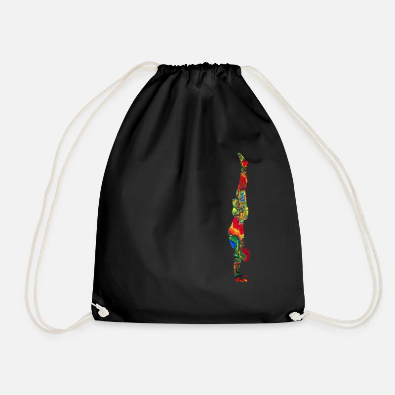 Handstand colorfully marbled - Drawstring Bag - black