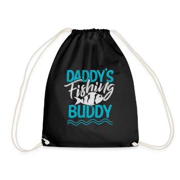 Fishing Dad T-Shirt Daddy's Fishing Buddy Gift - Drawstring Bag - black - Front