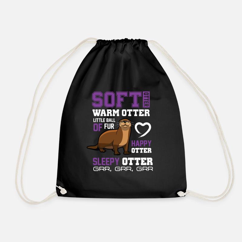 Soft Otter Warm Otter Happy Otter Funny Tshirt - Drawstring Bag - black