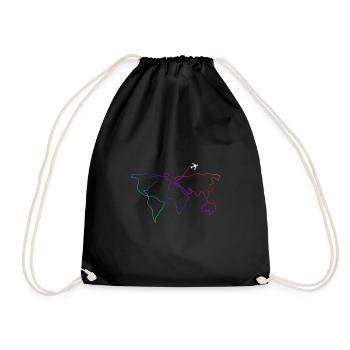 World map line art holiday colorful continents gift - Drawstring Bag - black - Front