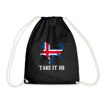 Islandpferd Pferd Pony reiten Geschenk - Turnbeutel - Schwarz - Vorne