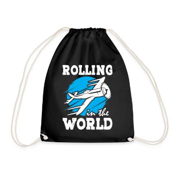 Rolling in the World With Plane - Drawstring Bag - black - Front