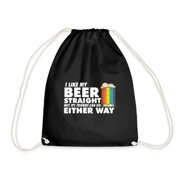 LGBT Proud Ally I Like My Beer Straight Rainbow - Turnbeutel - Schwarz - Vorne