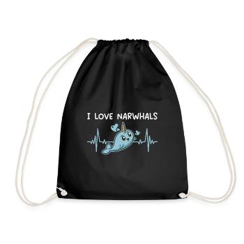Narwhal Unicorn Whale - Drawstring Bag - black - Front