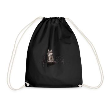 Katzen Herzschlag Geschenk - Turnbeutel - Schwarz - Vorne