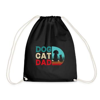 Cat Dog Dad Gift Shirt - Drawstring Bag - black - Front