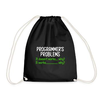 Programmer Tux Problems Birthday Gift - Drawstring Bag - black - Front