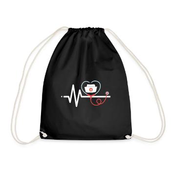 Nurse heartbeat stethoscope - Drawstring Bag - black - Front